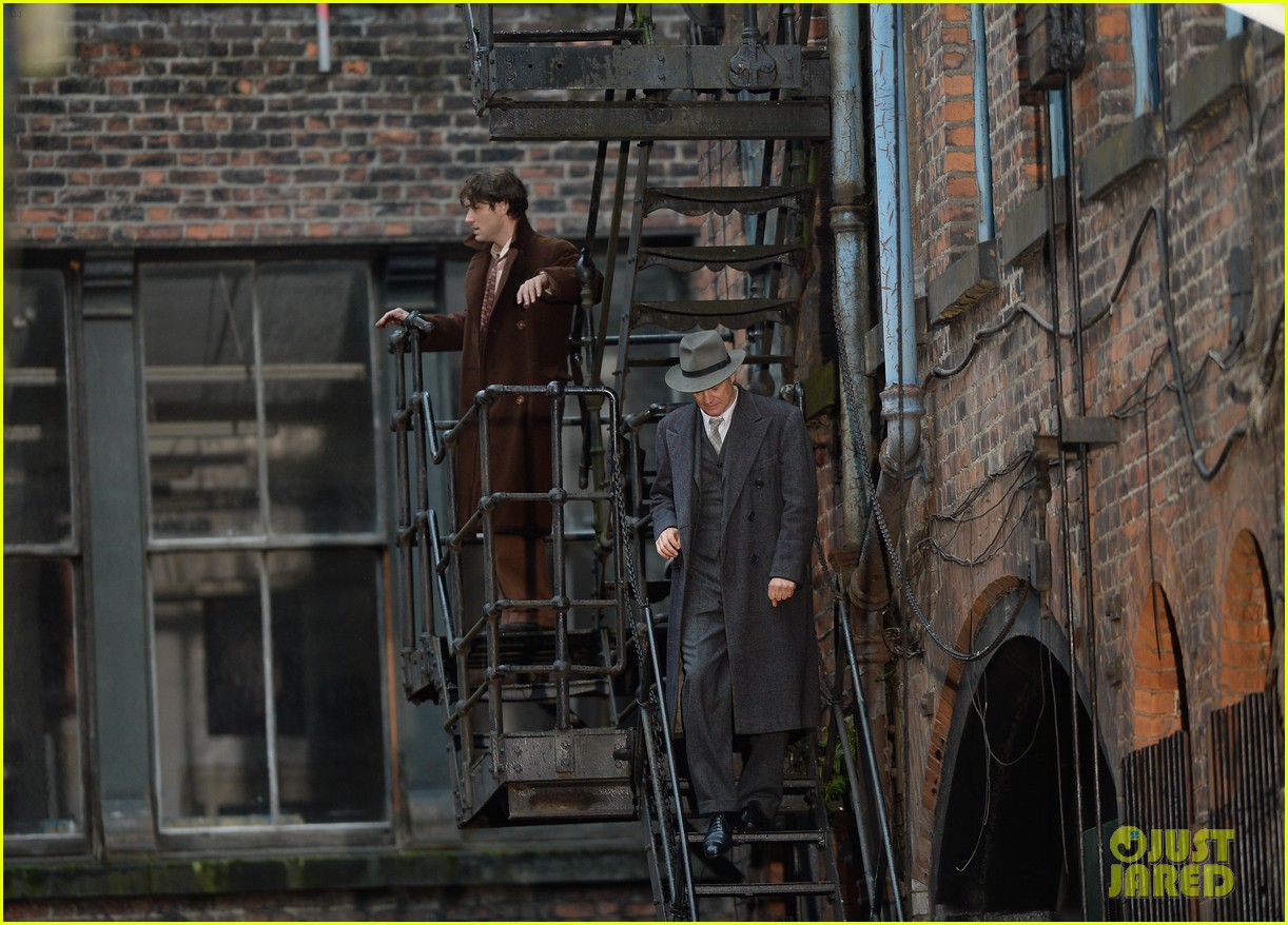 Filming takes place on the set of upcoming movie 'Genius' Featuring: Jude Law,Colin Firth Where: Manchester, United Kingdom When: 20 Oct 2014 Credit: Steve Searle/WENN.com